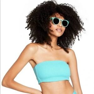 NWT Size L Stoney Clover Lane X Target Puckered Bandeau Bikini Top Aqua Blue